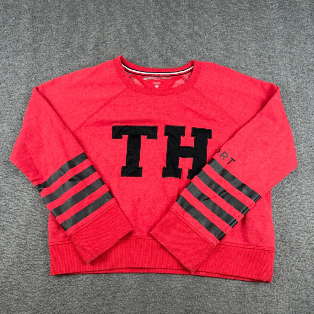 Tommy Hilfiger Sport Sweatshirt Womens Medium Red TH Logo Raglan Pullover